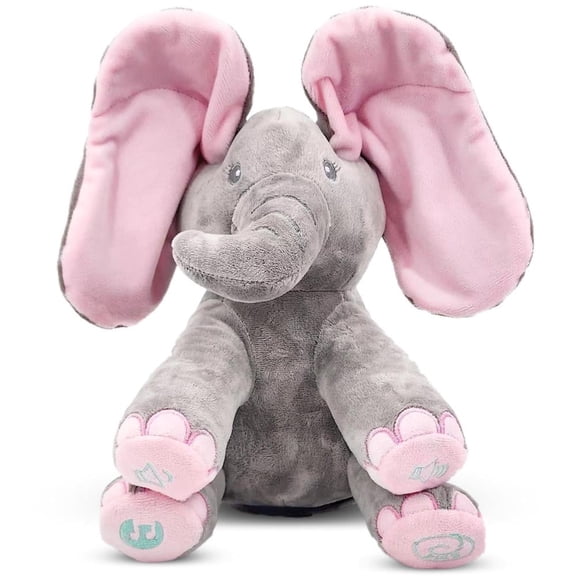 Dimple Kaia the Elephant Interactive Plush Toy, Musical Singing Peek-a-Boo Stuffed Animal with Moving Ears, Soft Baby Toy for Infants, Toddlers, Boys, Girls, Nursery Gift