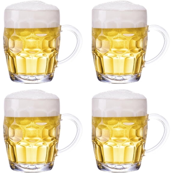 Dimple Stein Mug Set, 20 oz Glasses with Handle, Glass Mugs, Dishwasher and Freezer Safe, Clear and Sturdy, Set of 4