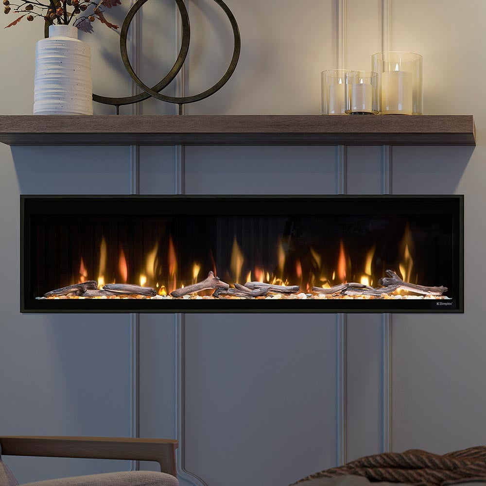 Evolve 60 Inch Black Glass Linear Electric Fireplace