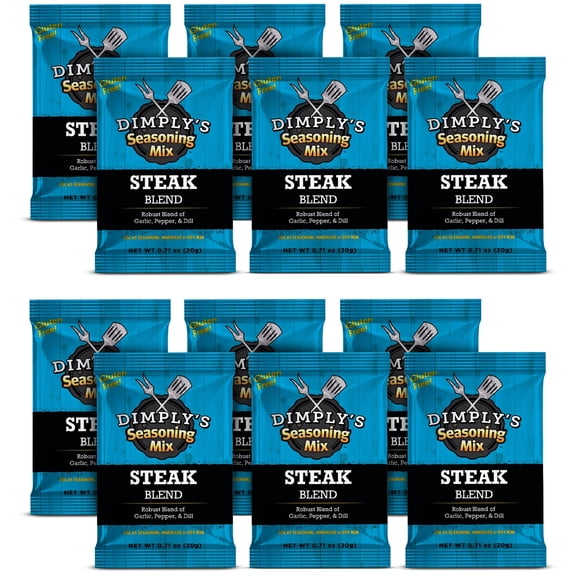 Dimply's Steak Seasoning Mix, 12-Pack Single Serve Pouches - Dry Rub & Marinade, Bold Garlic Pepper Dill Blend, No MSG, Gluten Free, All Natural