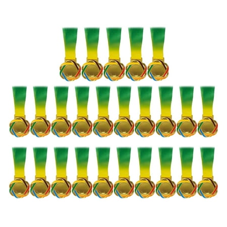 DimyFew 25Pcs Winner Medals Recognition Metal Award Medals with Neck Ribbon Game Prizes Gold Color
