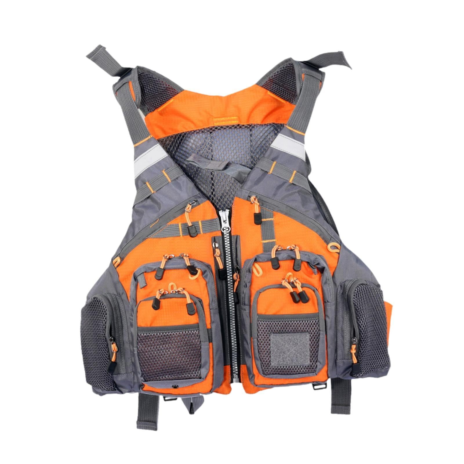 DimyFew Fishing Vest Life Vest Adjustable Size Reflective Multipurpose Comfortable Multi Orange
