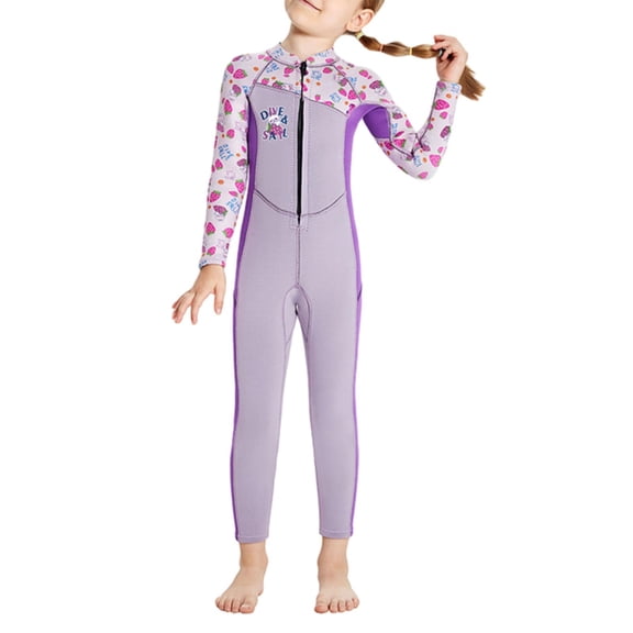 DimyFew Kids Wetsuit Thermal Full suits 2mm Neoprene Scuba Diving Suit Long Sleeve Front Purple M