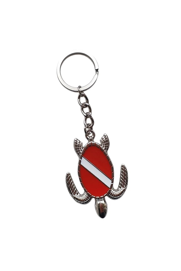 Novelty Sea Turtle with Dive Flag Key Chain Holder Sturdy & Durable Zinc Alloy