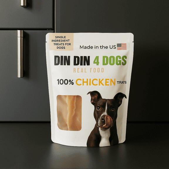 Din Din 4 Dogs Chicken Jerky Treats Dog Treats, Single-Ingredient, 5 oz Bag