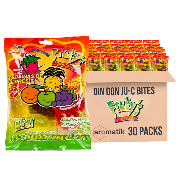 Din Don Fruity Snack TikTok Ju-C Jelly Fruit Candy | 12.6 oz, 30 Packs | Strawberry, Sour Apple, Pineapple, Grape & Orange | Tasty Fruity Jelly Snack | Ships in an Aromatik Damage Proof Box