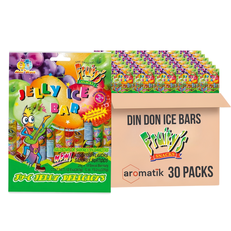 Din Don Fruity's Ju-C Jelly Ice Bars | 12 oz, 30 Packs | TikTok Trendy Sweet & Sour Flavors | Bulk Gummy Candy | Ice Bar Candy | Cool Candy Treats | Ships in an Aromatik™ Damage Proof Box