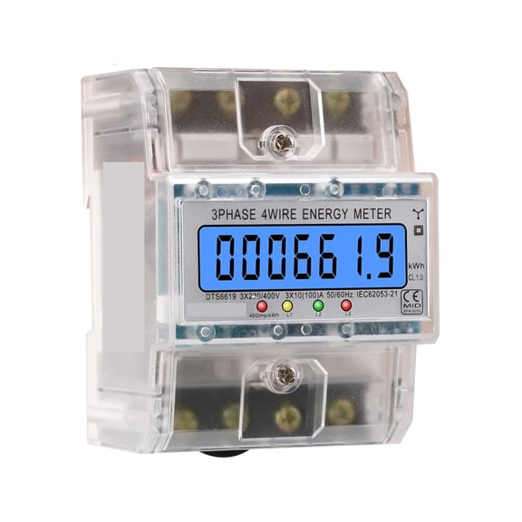 Din Rail 100A 3 Phase 4 Wire Electronic Watt Power Energy Meter Wattmeter KWh LCD Backlight Display With Transparent Cover ,User-Friendly