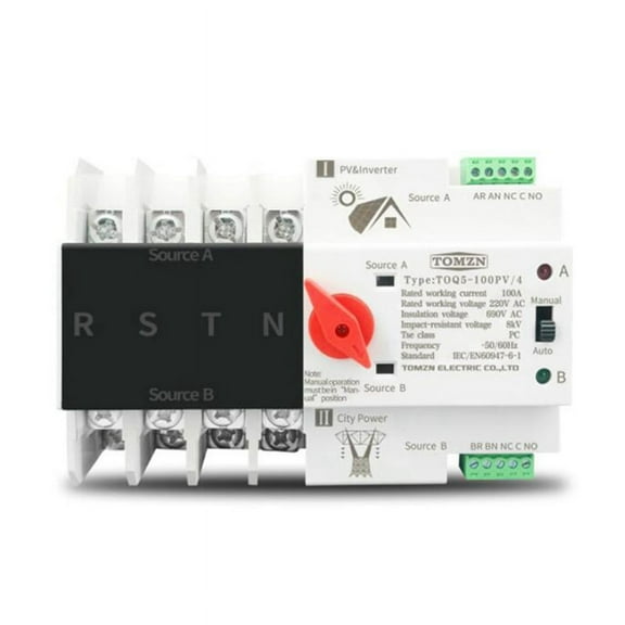 Din Rail 4P ATS Dual Power Automatic Transfer Switch Electrical Switches Uninterrupted Power 100A
