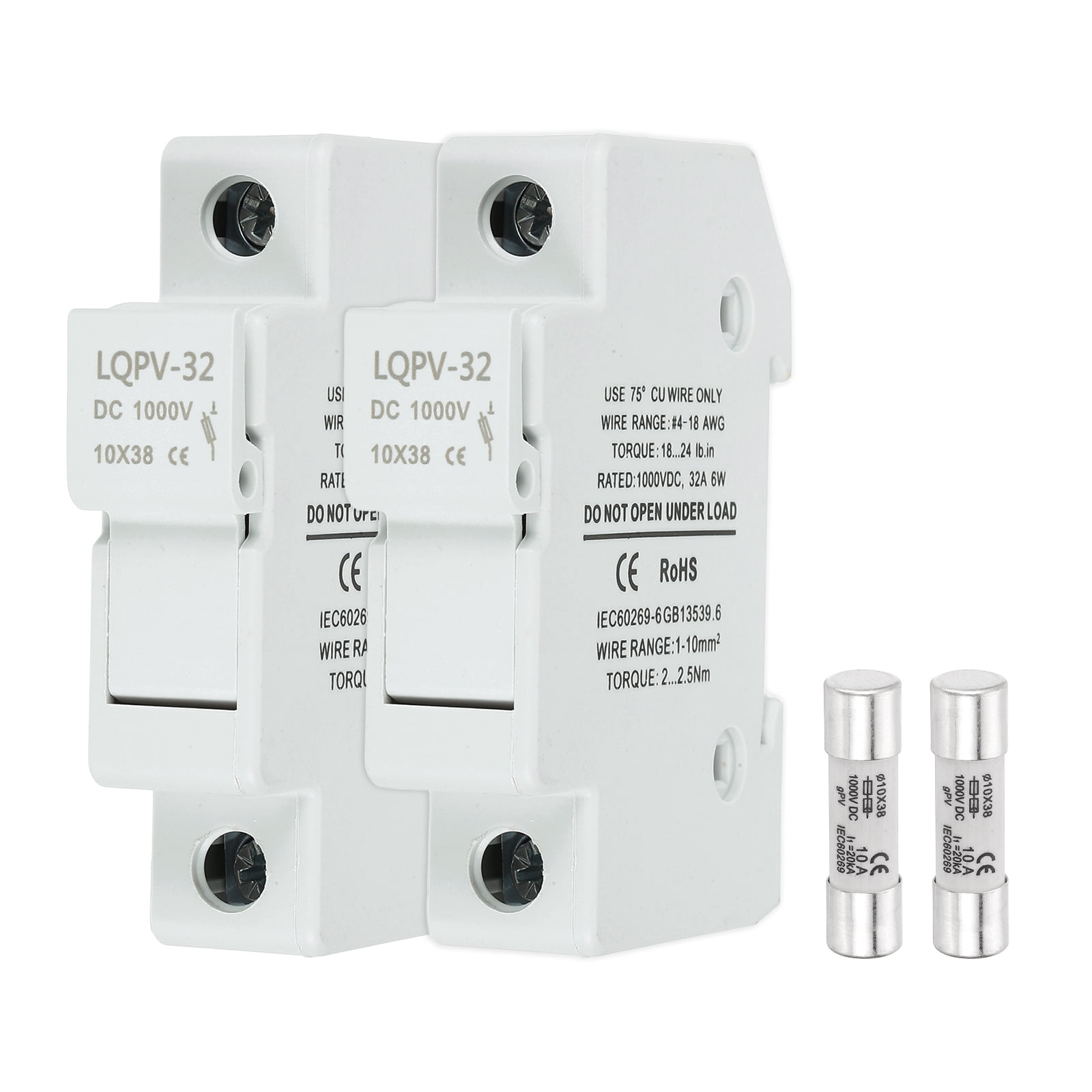 Din Rail Fuse Holder with 1 Core Block,10x38mm DC 1000V 10A Single Pole Solar/ Photovoltaic Fuse Holder 4-18AWG for Solar PV Systems Battery Protect,Pack of 2