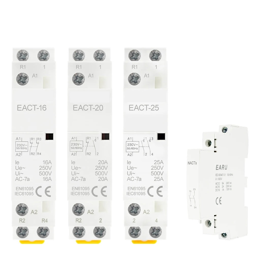 Din Rail Mounted Household Modular AC Contactor 2P 16A 20A 25A 2NO 2NC 1NO 1NC AC220V AC230V 50/60Hz For  Home House Hotel