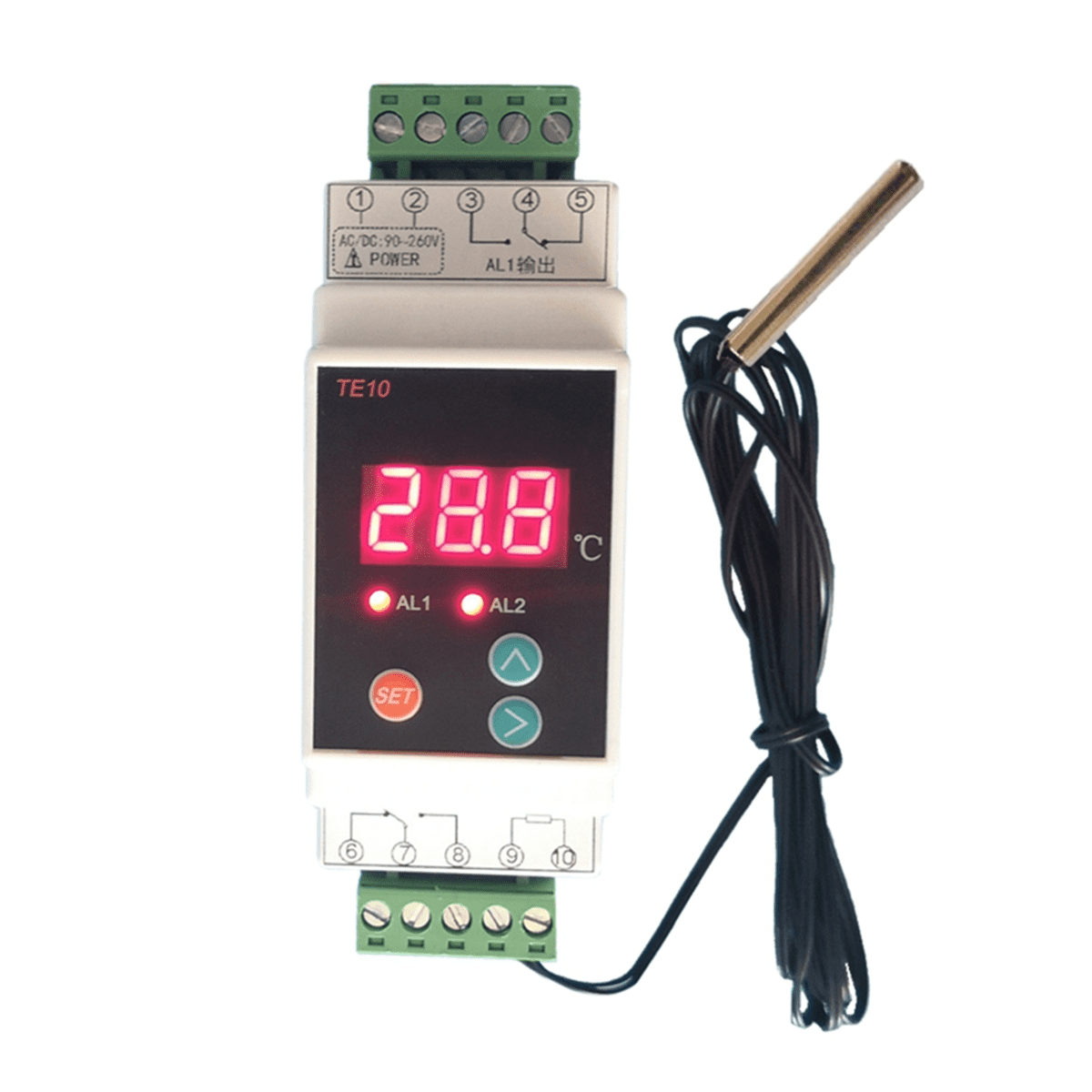 Din Rail Thermostat with -40-110℃ Convenient 2 Way Output Temperature Alarm Controller Output 7A/250VAC