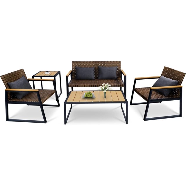 Dina 3Piece Wicker Patio Furniture Conversation Set Outdoor All