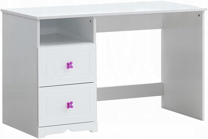 Bohemian Chic White Solid Wood Desk with Spacious Hutch