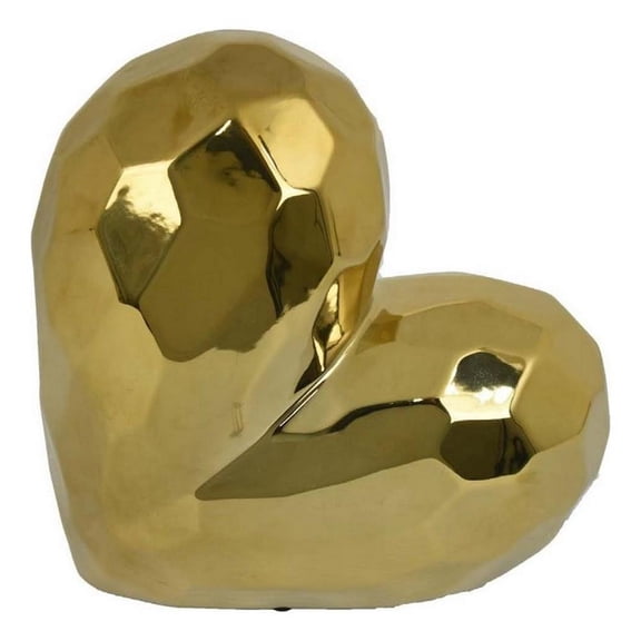 Benjara Dina Gold Heart Tabletop Decor- Golden Ceramic 12 Inch