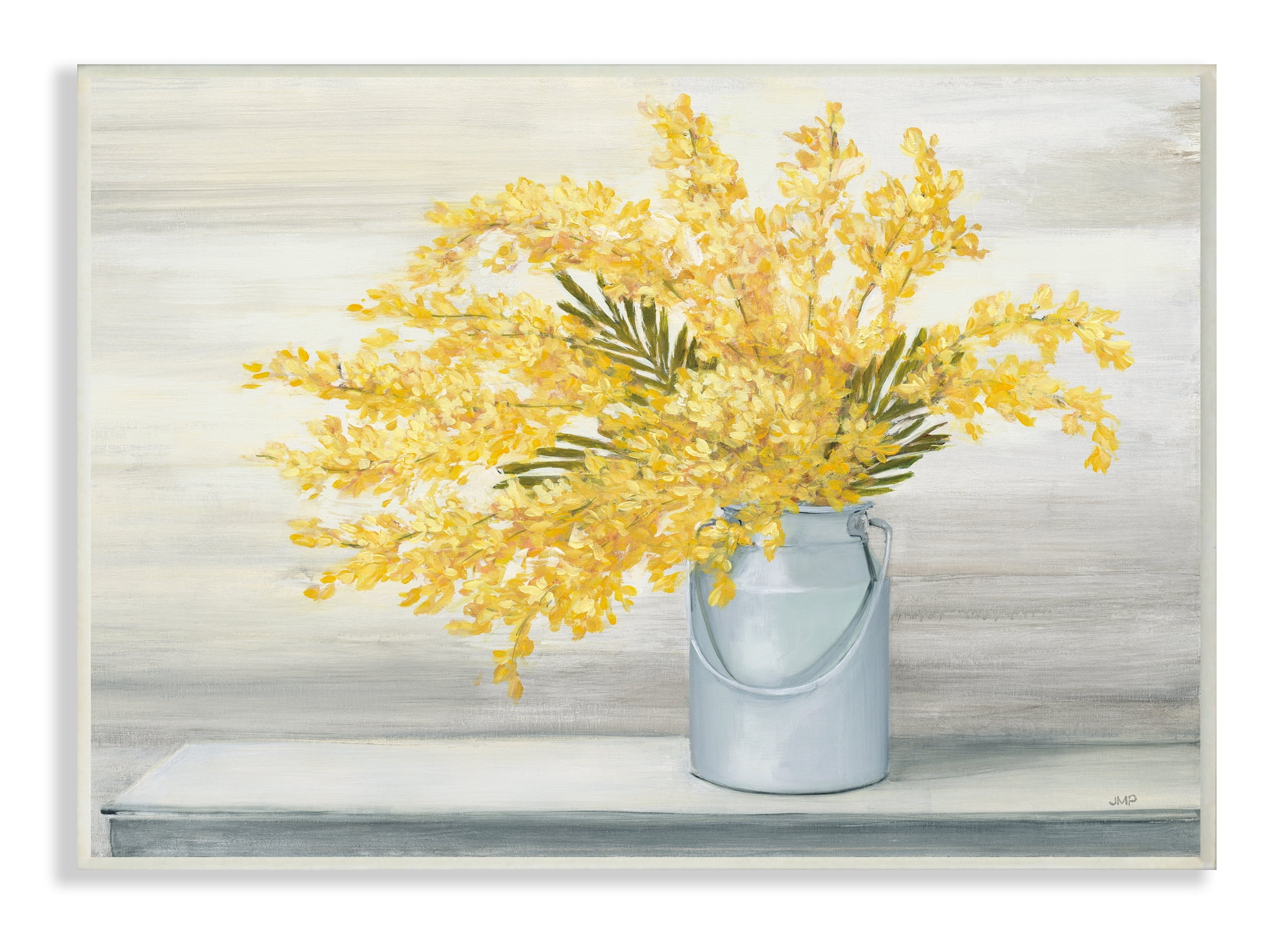 Dina June Golden Fall Floral Bouquet in Country Milk Tin Wall Plaque 15 in x 10 in Framed Painting Art Prints, by Stupell Home Décor