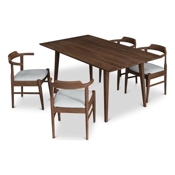 Dina Modern Solid Wood Walnut Dining Room & Kitchen Table and 4 Chair Set