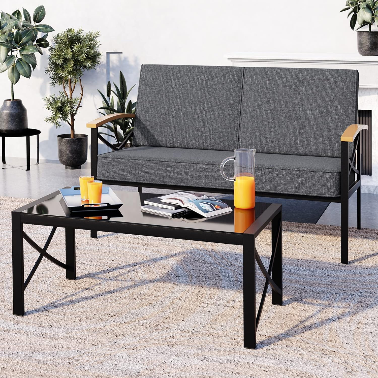 Dina Outdoor Metal Patio Furniture Set 5 Piece Wrought Iron Patio