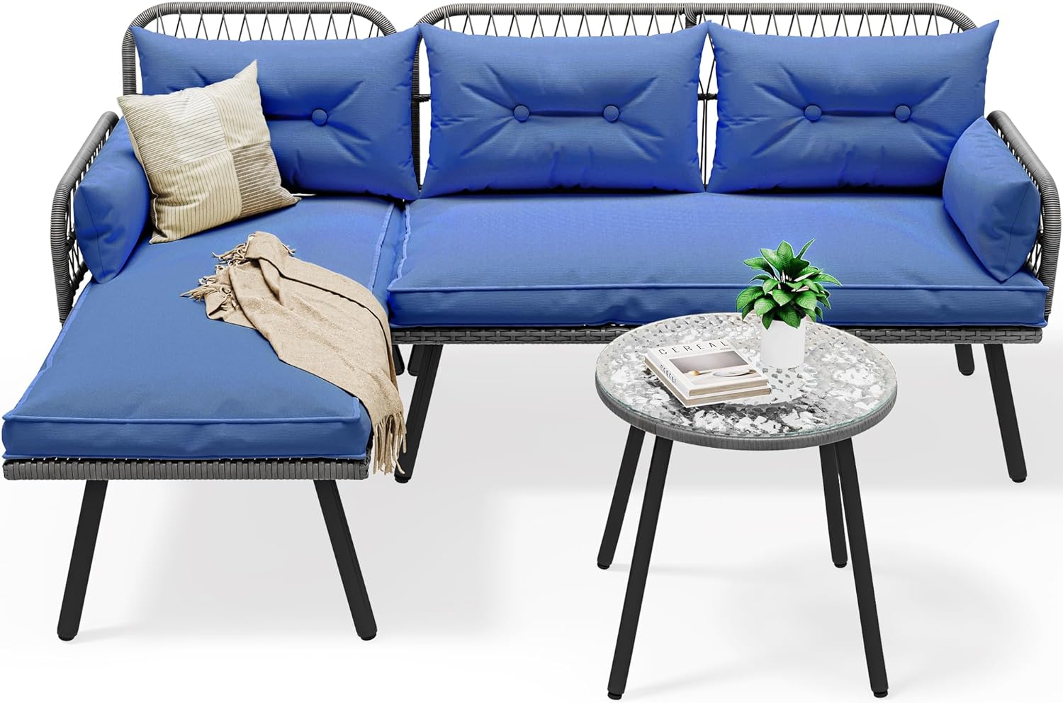 Dina Outdoor Patio Furniture LShaped Conversation Sectional Sofa Set for Backyard Porch w/Thick