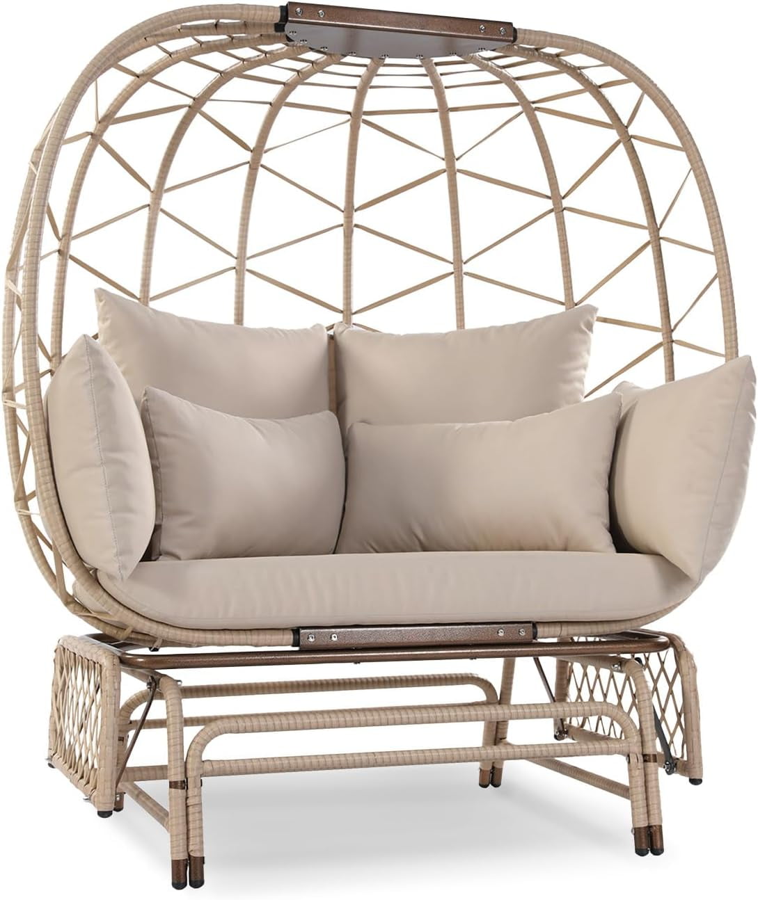 Dina Oversized Wicker Double Egg Chair w/ 7 Cushions 500lb Capacity Lounge Basket with Strong ...