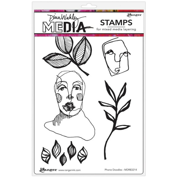 Dina Wakley Media Cling Stamps 6"X9"-Phone Doodles
