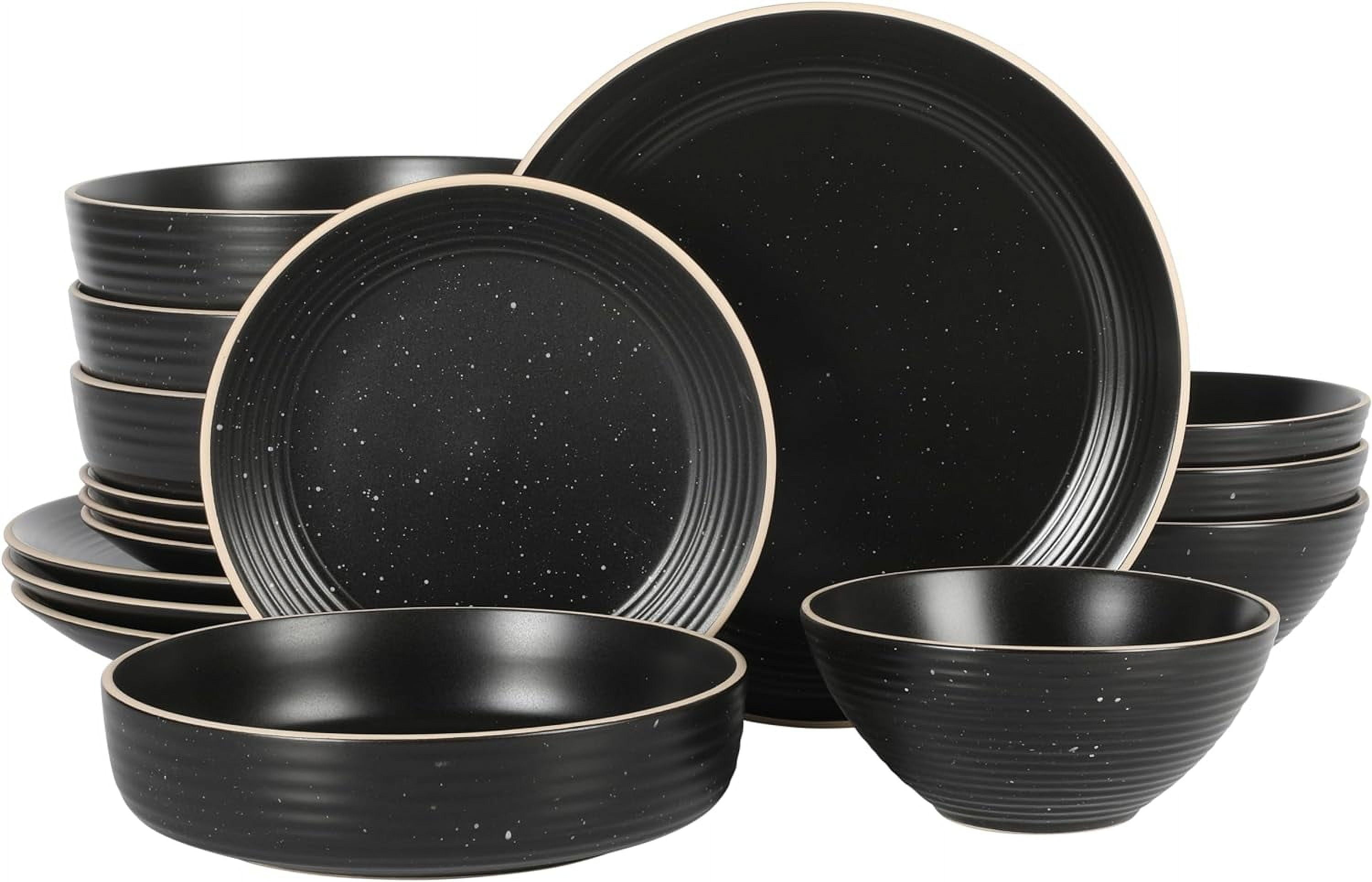 Dinah 16 Piece Double Bowl Stoneware Embossed Speckled Dinnerware Set ...
