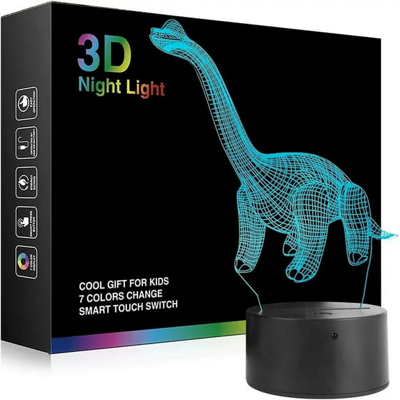 Dinasour Night Light for Kids - Ticent 3D Tanystropheus USB Lamp Baby Nursery Nightlight 7 Colors Changing Lighting for Boy Girl Room Halloween Christmas Birthday Gifts