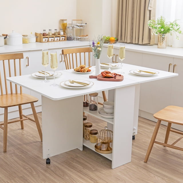 Dinaza Folding Dinner Table Drop Leaf Folding Extension Dinner Table ...