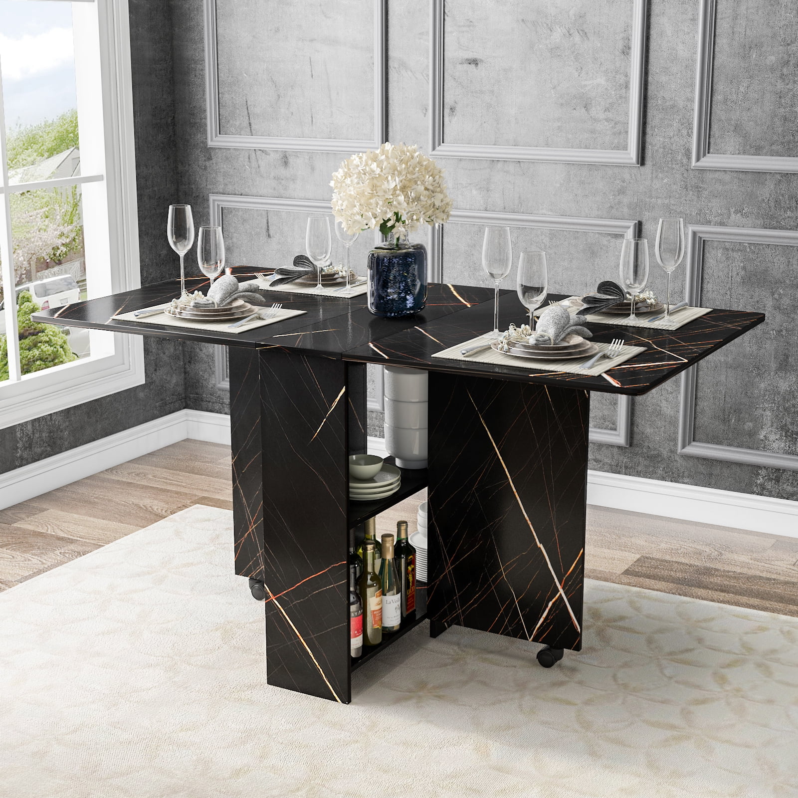 Dinaza Folding Dinner Table Drop Leaf Folding Extension Dinner Table