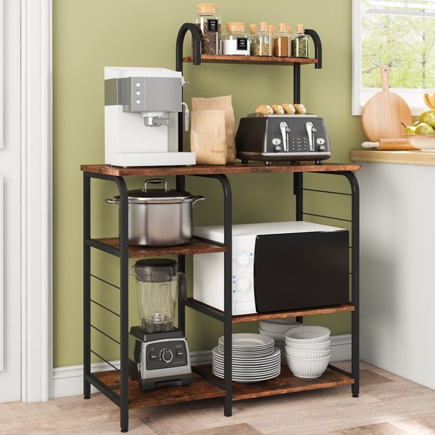 Dinaza Kitchen Bakers Rack Microwave Stand with storage Coffee Bar with ...