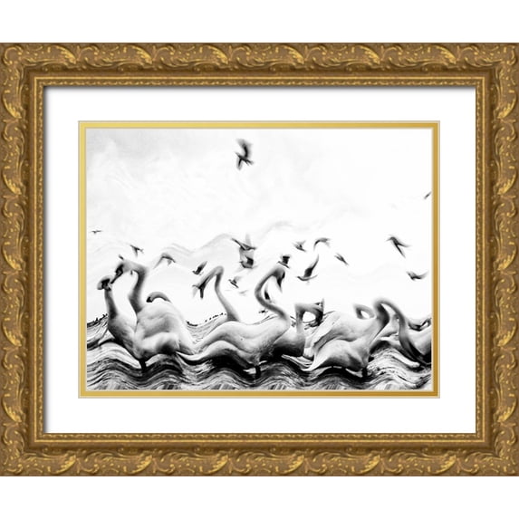Dinca, Silvia 24x19 Gold Ornate Wood Framed with Double Matting Museum Art Print Titled - Swans waves