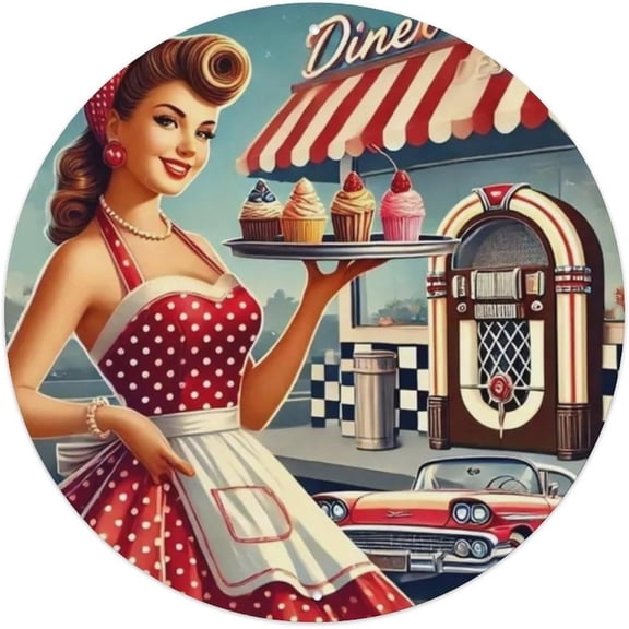 Diner Tavern Round Tin Sign Retro Metal Sign for Cafe Bar Pub Home Wall Decor Metal Poster 8x8 Inch