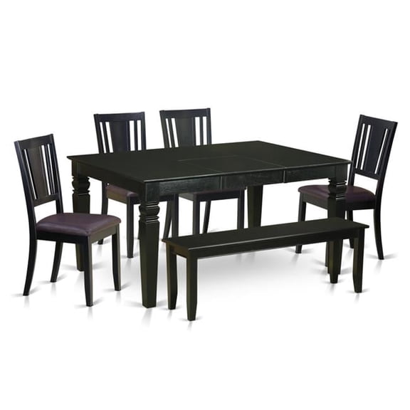 Dinette Set - Kitchen Table & 4 Chairs Along with a Bench, Black - 6 Piece