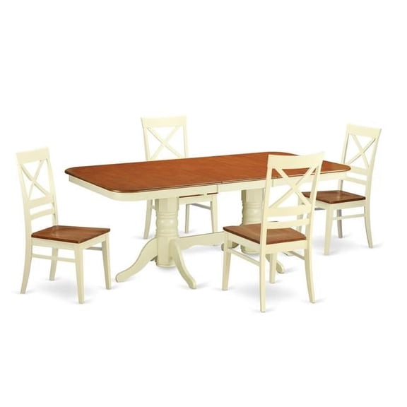 Dinette Set with 4 Table & 4 Chairs, Buttermilk & Cherry - 5 Piece