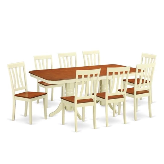 Dinette Set with 8 Table & 8 Chairs, Buttermilk & Cherry - 9 Piece
