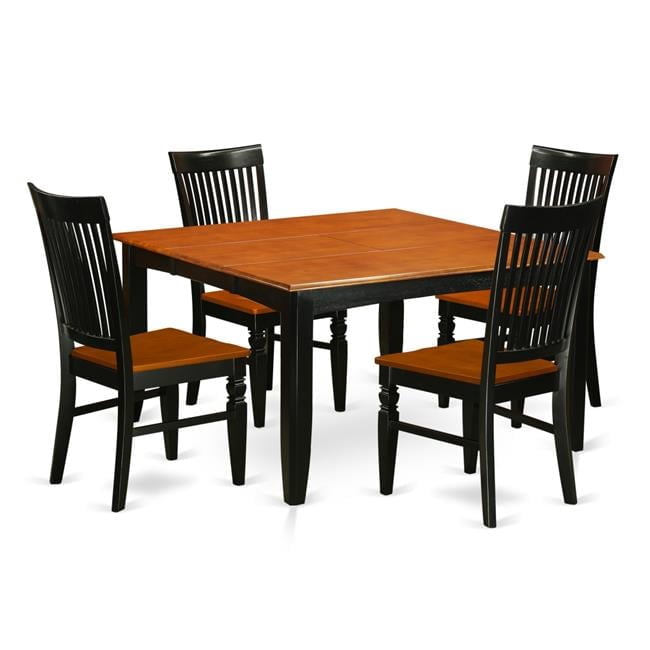 Dinette Set with a Dining Table & 4 Wood Seat Chairs, 5 piece - Black ...