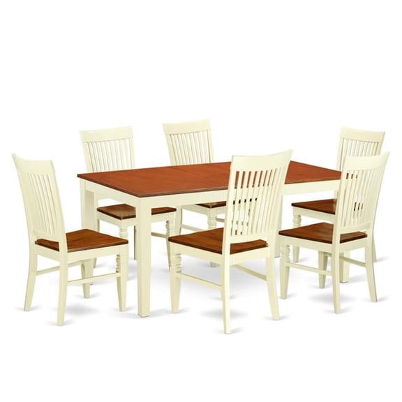Dinette Set with a Dining Table & 6 Wood Seat Dining Chairs, 7 piece - Buttermilk & Cherry