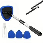 Dinfu 2-in-1 Car Wash Brush & Windshield Cleaner, Extendable Handle with 4 Microfiber Pads & Tire Gauge, Fits SUV/Truck/Sedan