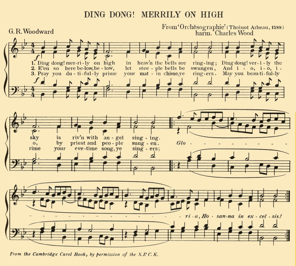 Ding Dong Merrily on High Woodward (1848-1934) & Tabourot (1519-1593) Christmas Music 1950 Canvas Art - (24 x 36)