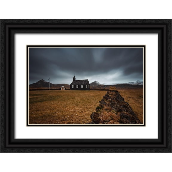 Ding, Sunny 32x23 Black Ornate Wood Framed with Double Matting Museum Art Print Titled - Black Church