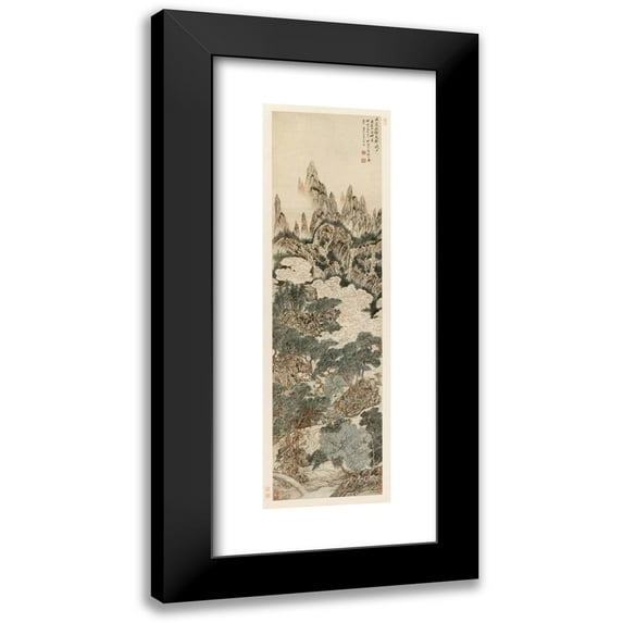 Ding Yunpeng 10x24 Black Modern Framed Museum Art Print Titled - Morning Sun Over the Heavenly Citadel Peak (1614)