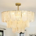 thumbnail image 1 of DingLiLighting 12 Light Shell Crystal Chandelier Flush Mount Ceiling Light Round Chandelier Hanging Light Adjustable for Living Room Bedroom Kitchen, E12 Bulbs Included, 1 of 8