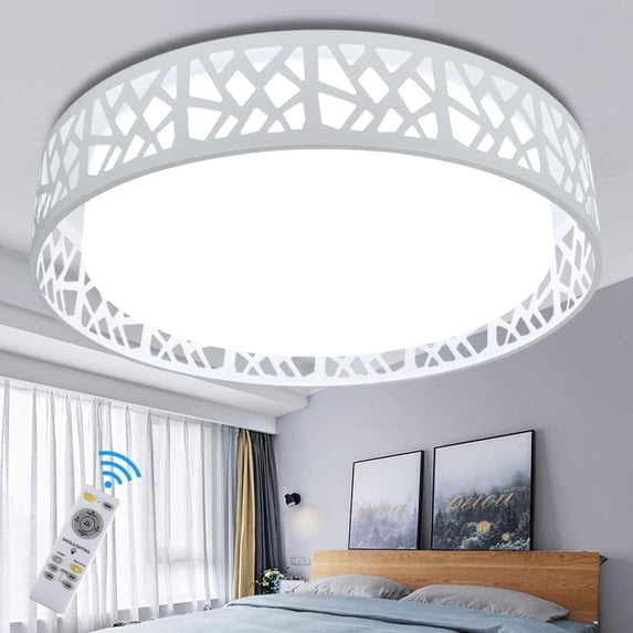 DingLiLighting 18.5" Modern Dimmable Ceiling Light with Remote White Flush Mount Ceiling Light for Living Room Dining Bedroom Kitchen, Bulbs Included