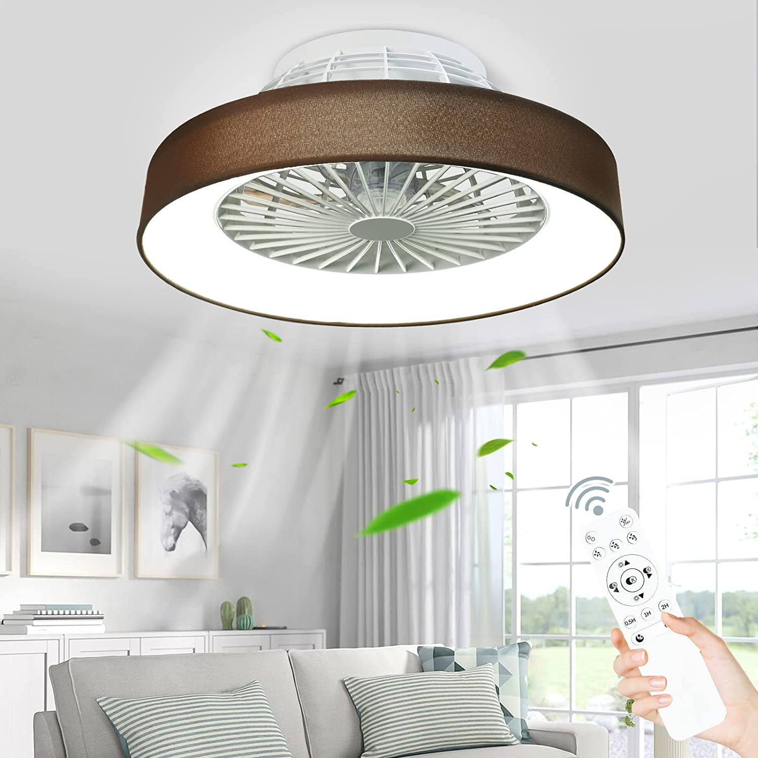 DingLiLighting 21” LED Ceiling Fans with Light and Remote, Bladeless