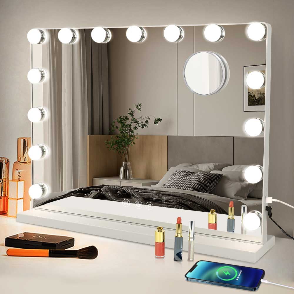 Dropship Vanity Mirror With Lights, Hollywood Lighted Makeup Mirror,  Bedroom Vanity Mirror With17pcs Light Smart Touch Control 3Colors Dimmable  Light ,USB Outlet,Table-Top Or Wall Mount to Sell Online at a Lower Price