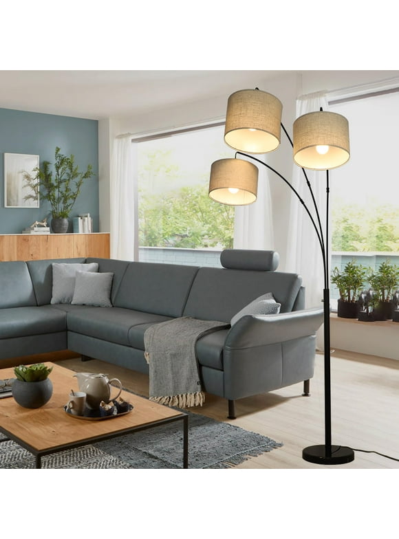 DingLiLighting 3-Light Arc Floor Lamp 79" Tall Standing Lamp 3-Way Switch for Living Room Bedroom Reading Office, E26 Base (9W Bulbs Included)