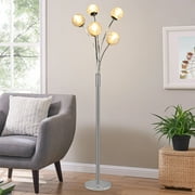 DingLiLighting 5 Lights Modern Globe Floor Lamps for Living Room, Farmhouse Tall Pole Tree Lighting for Bedroom, LED Corner Floor Lamp, Mid Century, G9 Bulb