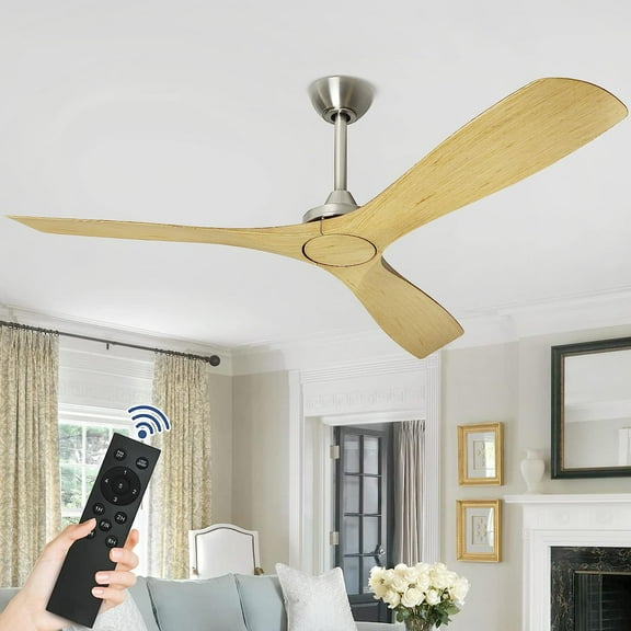 DingLiLighting 52" Ceiling Fan no Light,3-Blade Wood Ceiling Fan with Remote Control, Indoor Outdoor Ceiling Fan for livingroom, bedroom, porch, patio