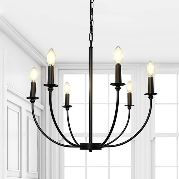 DingLiLighting 6-Light Classic Industrial Metal Black Electric Farmhouse Pendant Chandelier