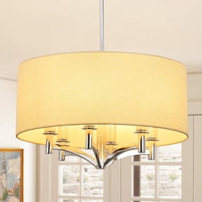 DingLiLighting 6 Light Flush Mount Ceiling Light Drum Pendant Light Brown Fabric Ceiling Light Fixture for Living Room, Dining, Bedroom, Kitchen, Hallway